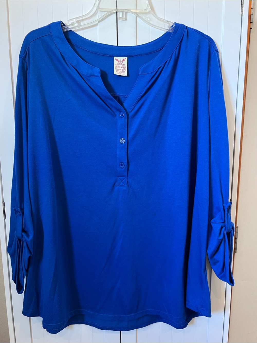 Faded Glory Royal Blue Henley Roll-Tab Long Sleeve Top